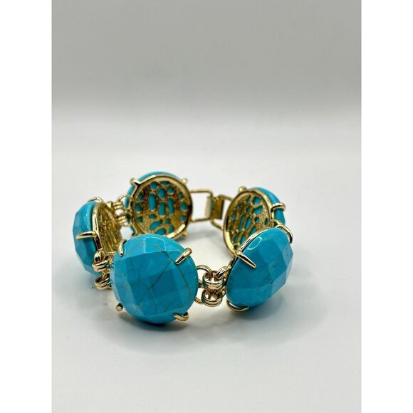 Kendra Scott Chunky Turquoise Cassie Bracelet With Gold Tone Accents - Picture 4 of 6